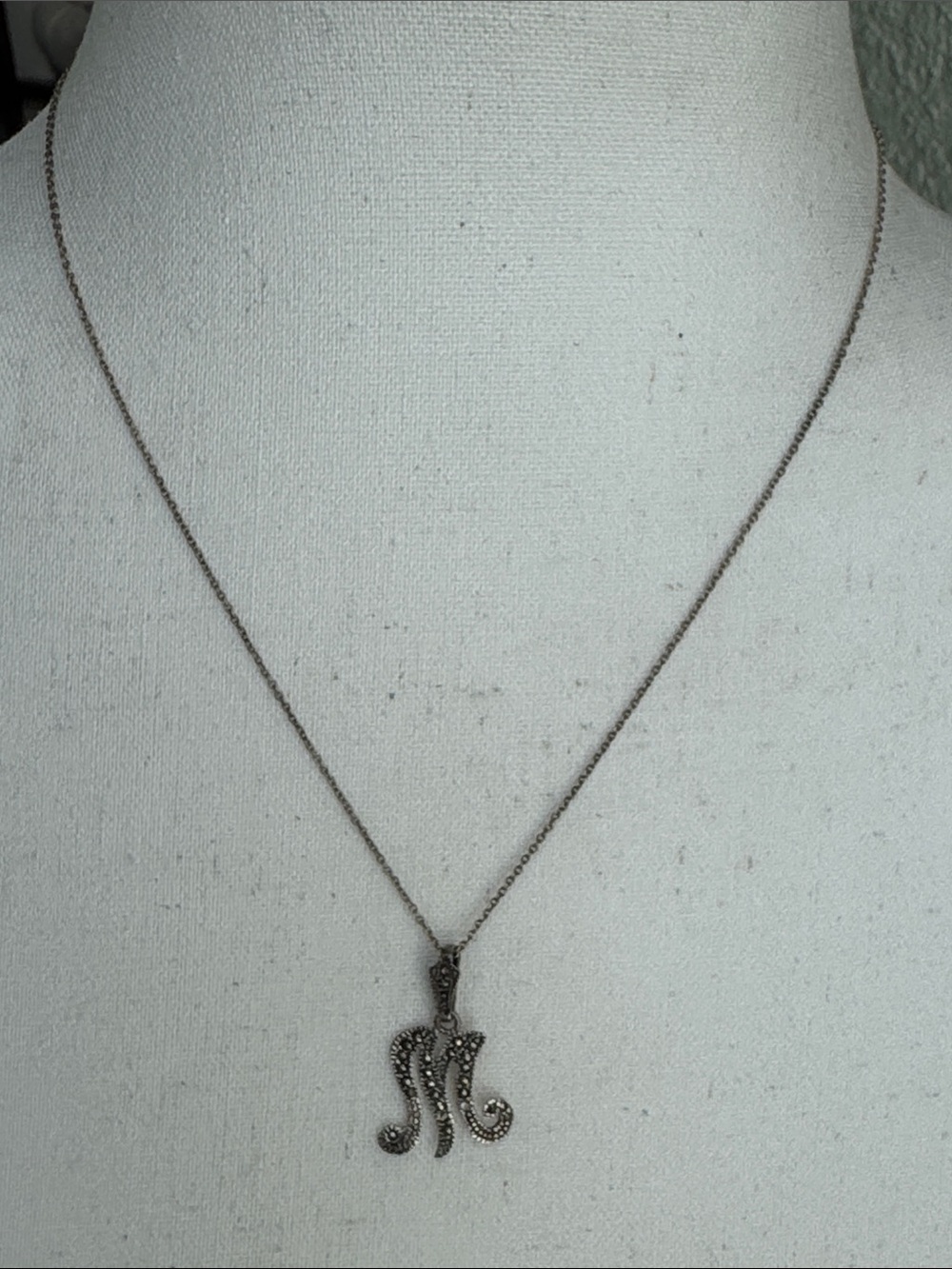 Vintage 935 Sterling silver chain and letter M pendant necklace